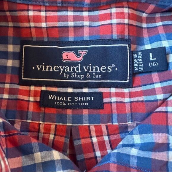 Vineyard Boy's Large (16) Red/Blue/White Plaid Whale‎ Shirt - Picture 3 of 4